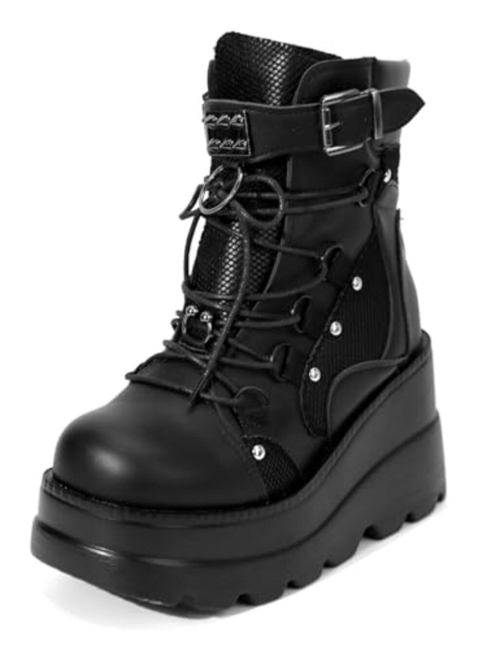 🆕 Women Wedge Ankle Boots Lace-Up Zip Round Toe High Heels Goth Combat Booties